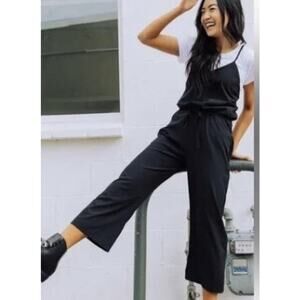 Albion Black Jumpsuit Crop Wide Leg Nylon Jumper Activewear Women Sz XXS